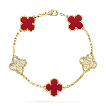 [Noble Aura jewelry] CLOVER 5 MOTIF RED CORNELIAN BRACELET COLLECTION