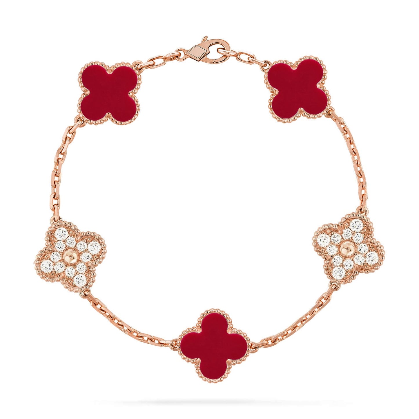 [Noble Aura jewelry] CLOVER 5 MOTIF RED CORNELIAN BRACELET COLLECTION