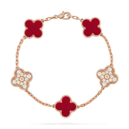 [Noble Aura jewelry] CLOVER 5 MOTIF RED CORNELIAN BRACELET COLLECTION