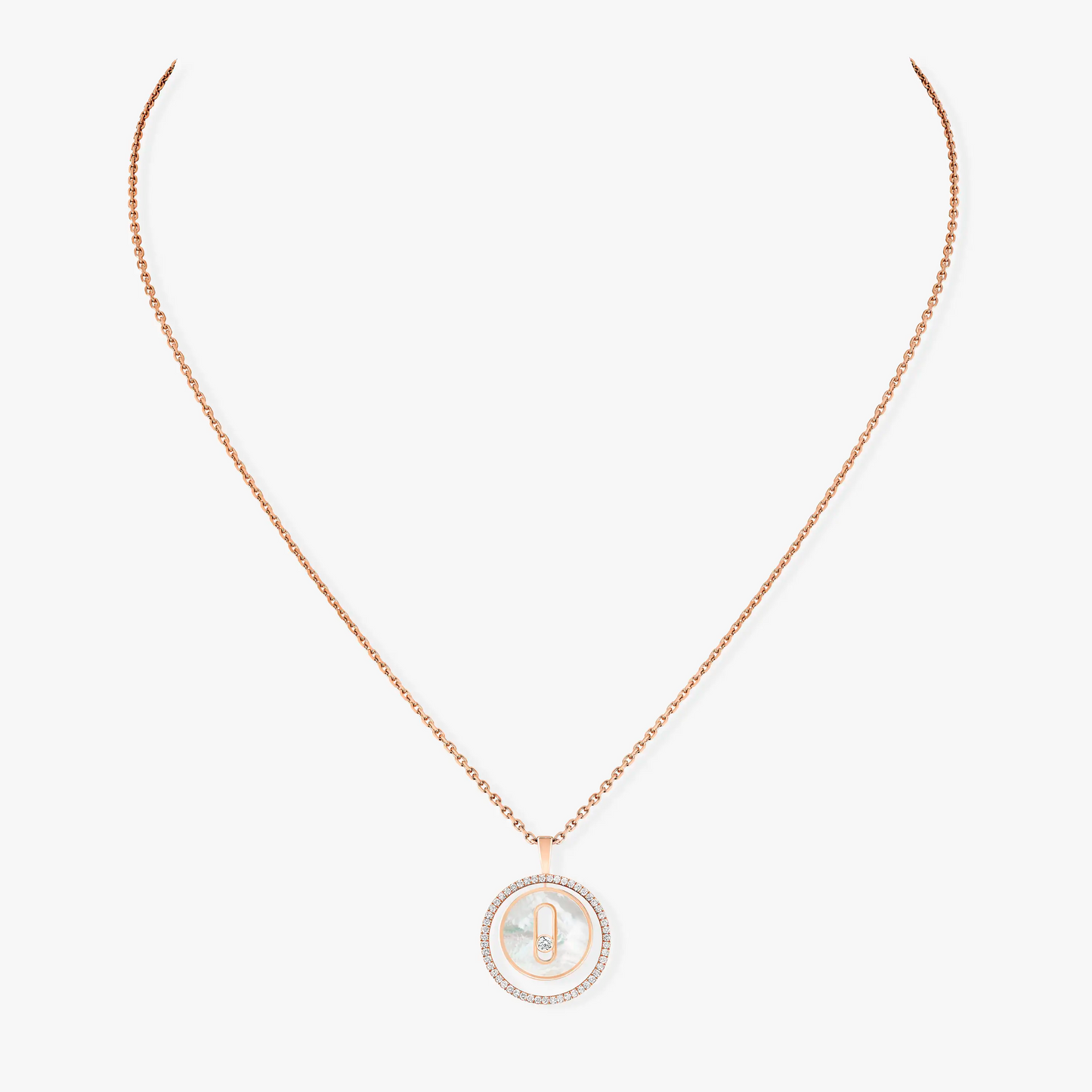 [Noble Aura jewelry]LUCKY MOVE 1 DIAMOND WHITE MOTHER OF PEARL PINK GOLD DIAMOND NECKLACE