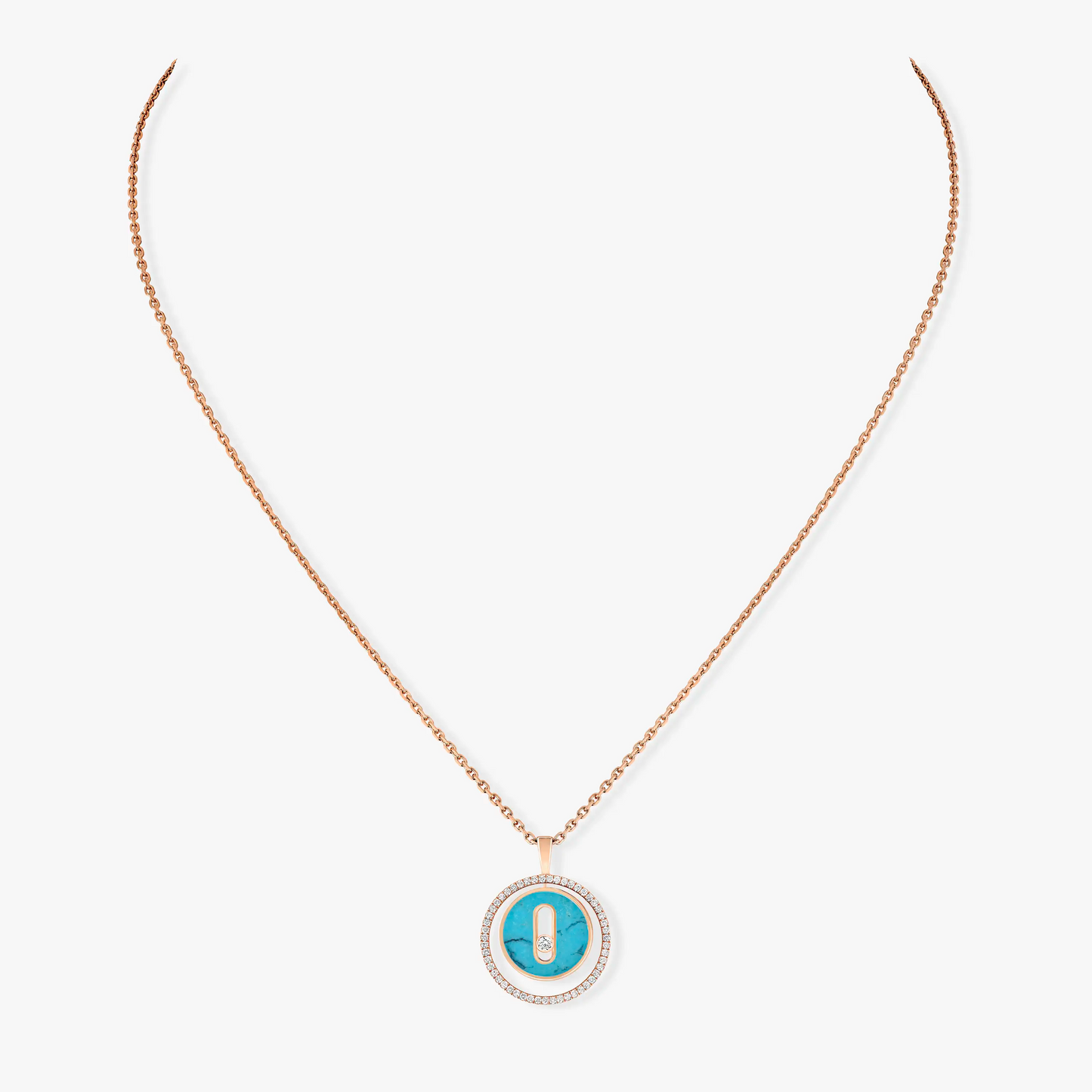 [Noble Aura jewelry]LUCKY MOVE 1 DIAMOND TURQUOISE PINK GOLD DIAMOND NECKLACE