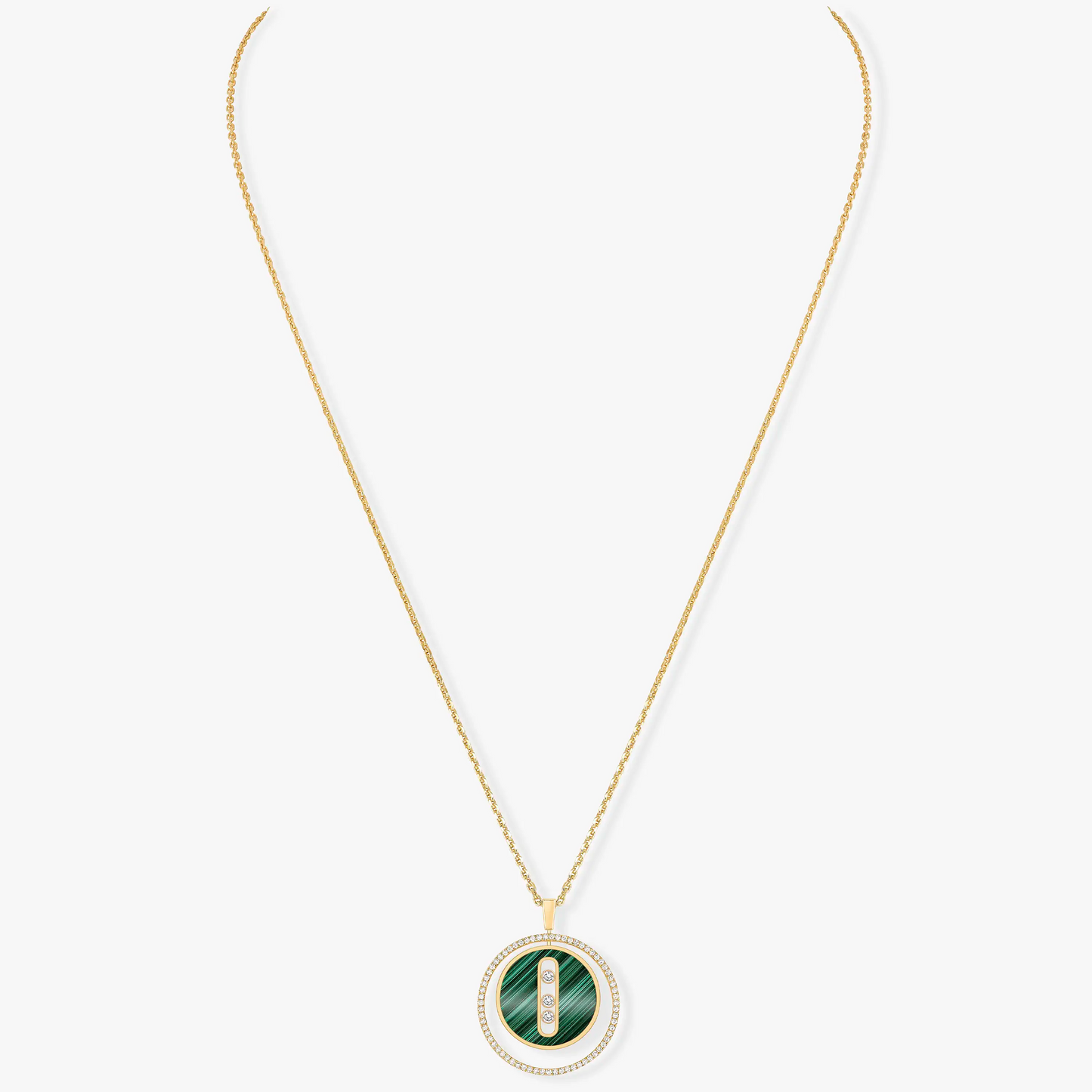 [Noble Aura jewelry]LUCKY MOVE 3 DIAMOND MALACHITE GOLD DIAMOND NECKLACE