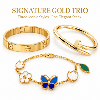 [Noble Aura jewelry]Clover Lucky Spring & Love & Juste Garden 3-Piece  Bracelet Stack Set