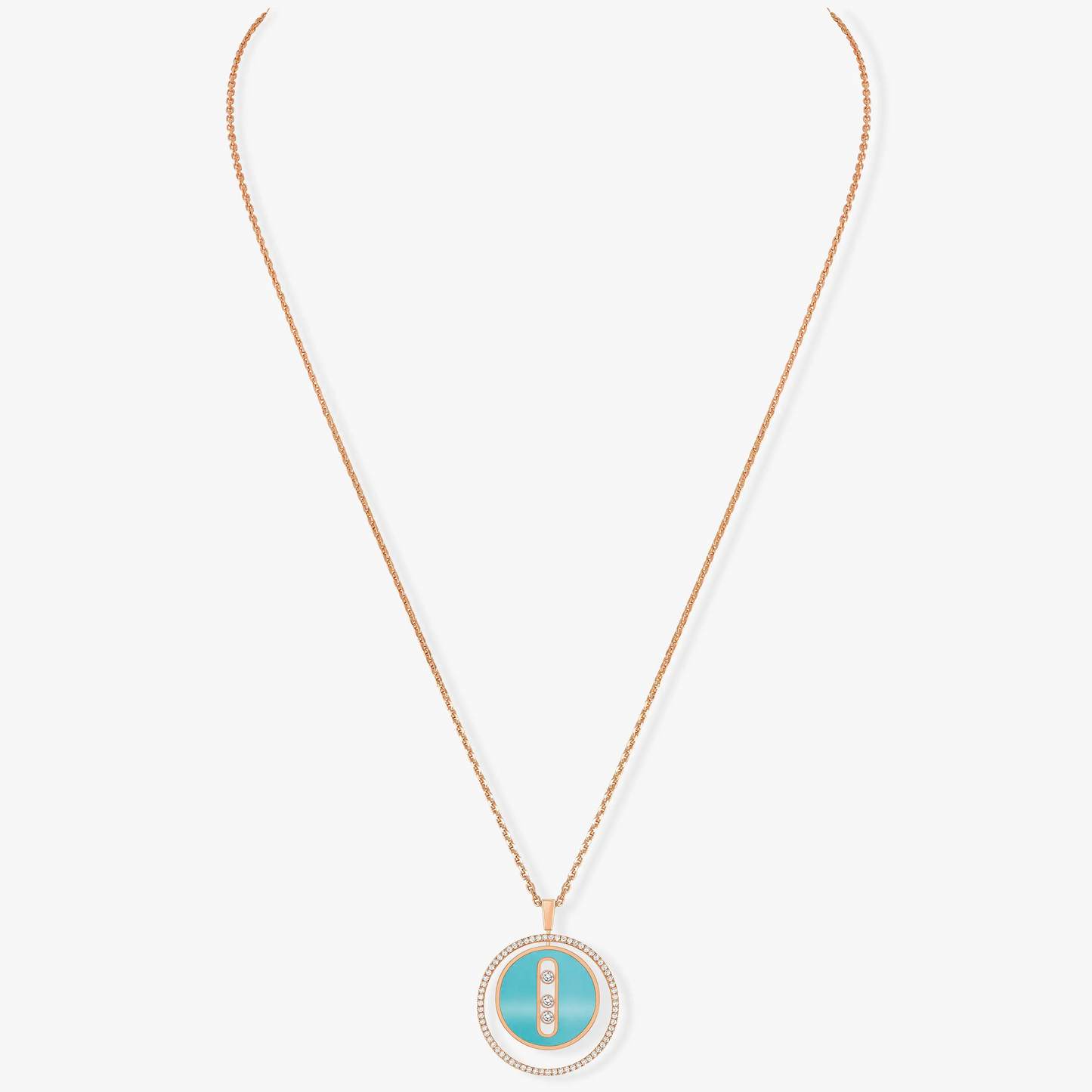 [Noble Aura jewelry]LUCKY MOVE 3 DIAMONDS TURQUOISE PINK GOLD DIAMOND NECKLACE