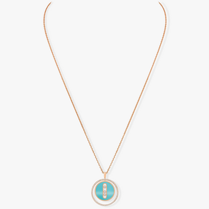 [Noble Aura jewelry]LUCKY MOVE 3 DIAMONDS TURQUOISE PINK GOLD DIAMOND NECKLACE