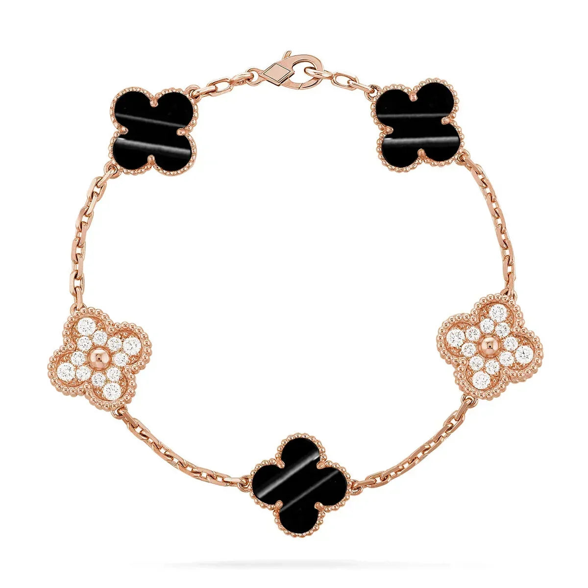 [Noble Aura jewelry]Clover Laser  Pulsar Stone 5-Motif & LOVE Diamond-Paved Bracelet Stack Set