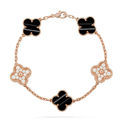 [Noble Aura jewelry]Clover Laser  Pulsar Stone 5-Motif & LOVE Diamond-Paved Bracelet Stack Set