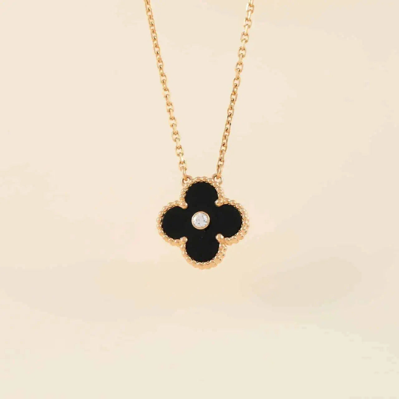 [Noble Aura jewelry]CLOVER 15MM DIAMOND ONYX NECKLACE