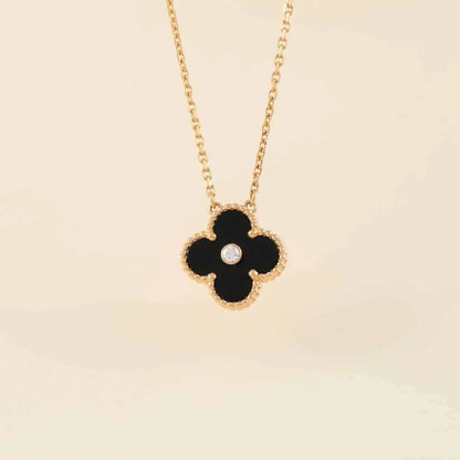 [Noble Aura jewelry]CLOVER 15MM DIAMOND ONYX NECKLACE