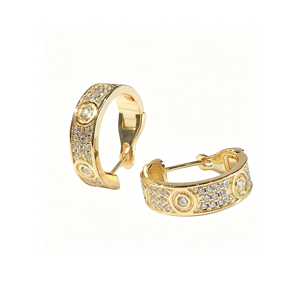 [Noble Aura jewelry]LOVE 5.5MM DIAMOND PAVED EARRINGS
