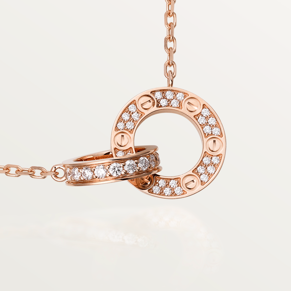 [Noble Aura jewelry]LOVE 7.6MM NECKLACE ROSE GOLD AND SILVER  FULL DIAMOND