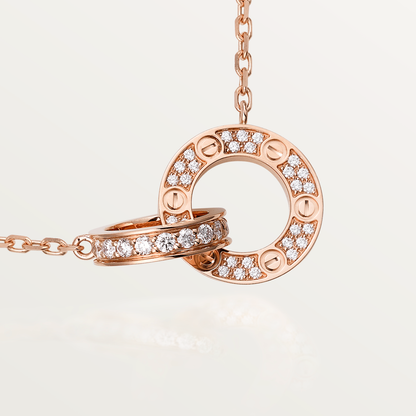 [Noble Aura jewelry]LOVE 7.6MM NECKLACE ROSE GOLD AND SILVER  FULL DIAMOND