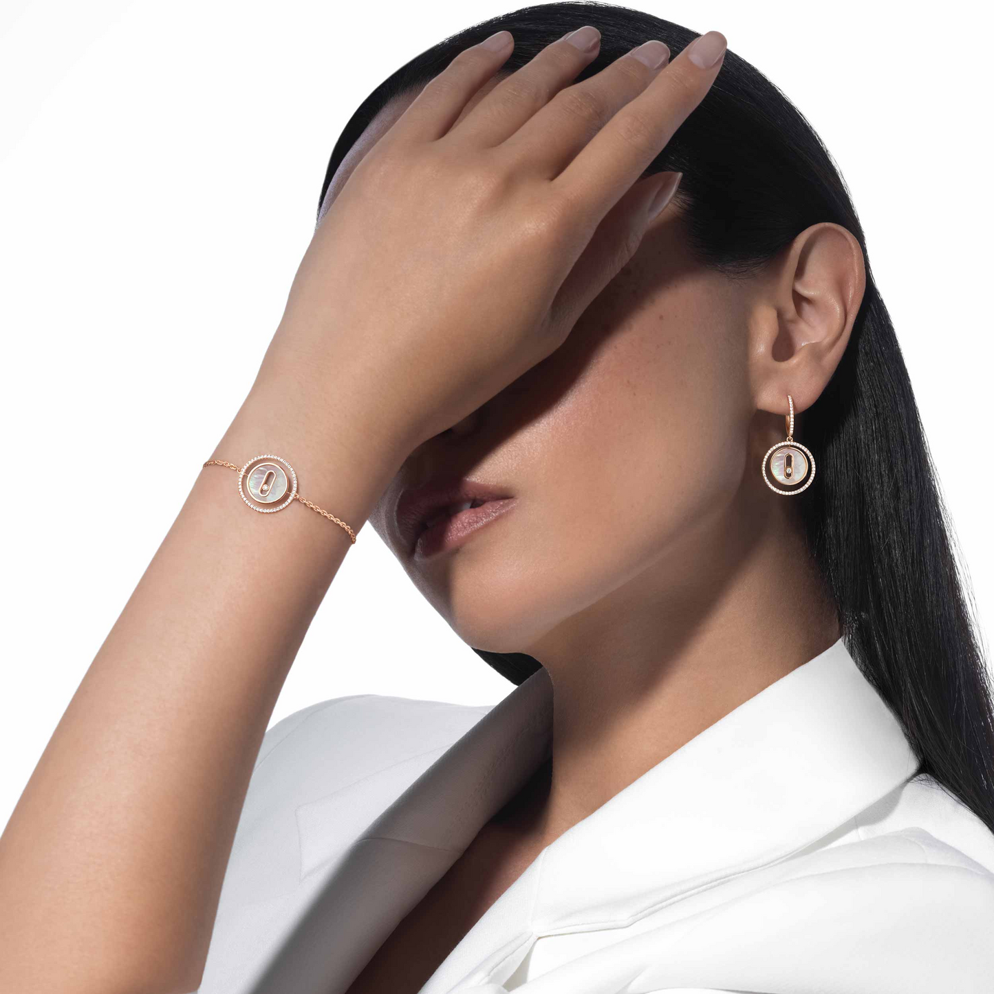 [Noble Aura jewelry]LUCKY MOVE WHITE MOTHER OF PEARL PINK GOLD DIAMOND BRACELET