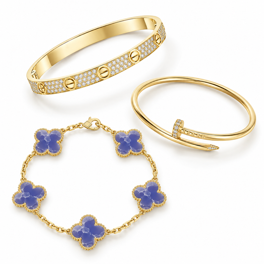[Noble Aura jewelry] LOVE & JUSTE & Blue Veins Clover 5-Motif Diamond Bracelet Stack Set