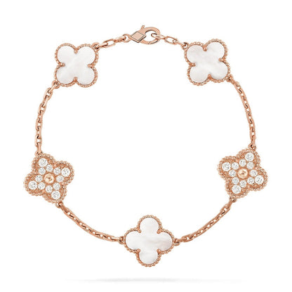 [Noble Aura jewelry]CLOVER WHITE PEARL MOP 5 MOTIF BRACELET COLLECTION