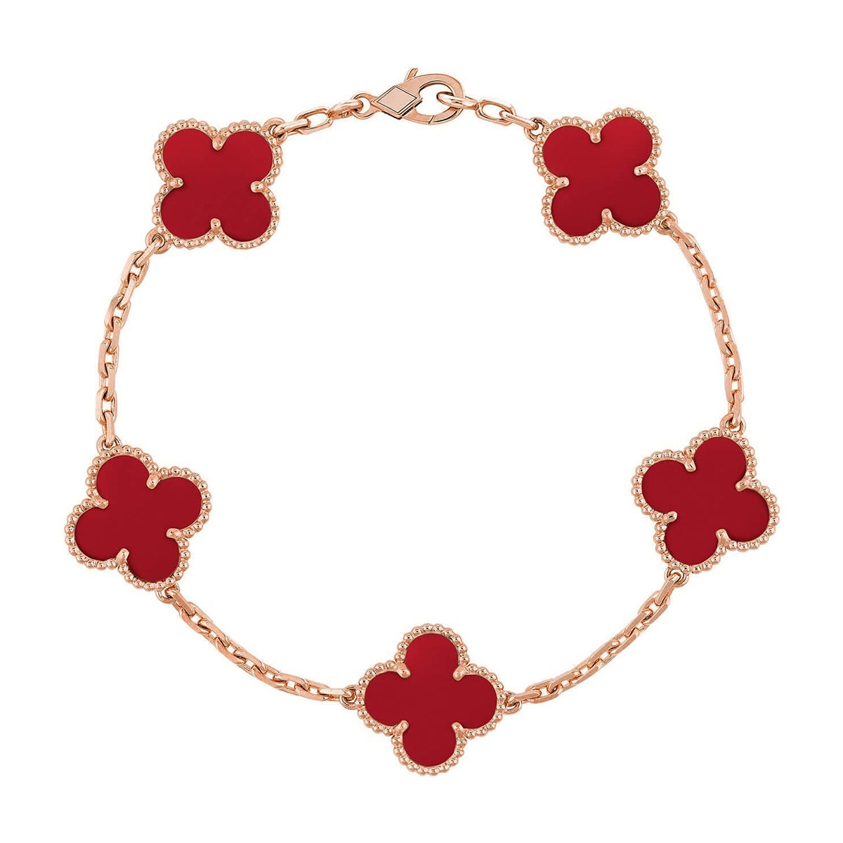 [Noble Aura jewelry] CLOVER 5 MOTIF RED CORNELIAN BRACELET COLLECTION