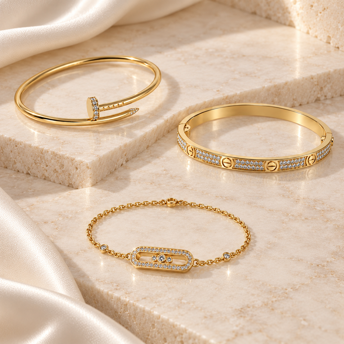 [Noble Aura jewelry] LOVE & JUSTE Baby Move Diamond Bracelet Stack Set