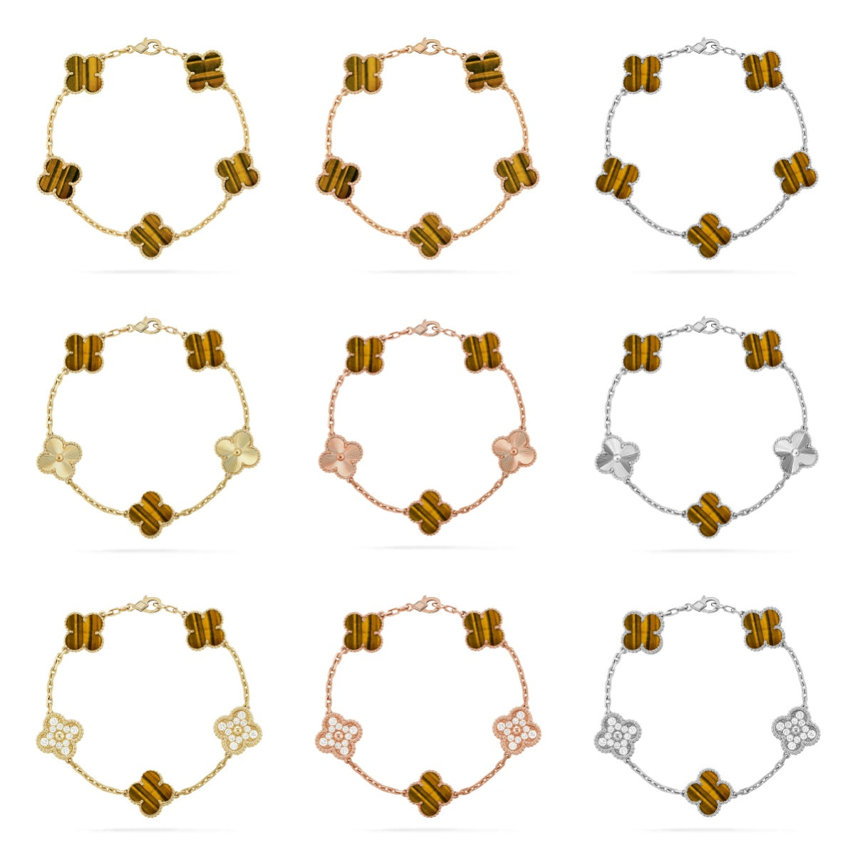 [Noble Aura jewelry] CLOVER 5 MOTIFS TIGER EYE BRACELET COLLECTION