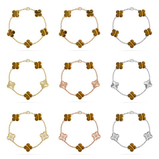 [Noble Aura jewelry] CLOVER 5 MOTIFS TIGER EYE BRACELET COLLECTION