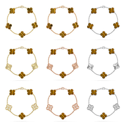 [Noble Aura jewelry] CLOVER 5 MOTIFS TIGER EYE BRACELET COLLECTION
