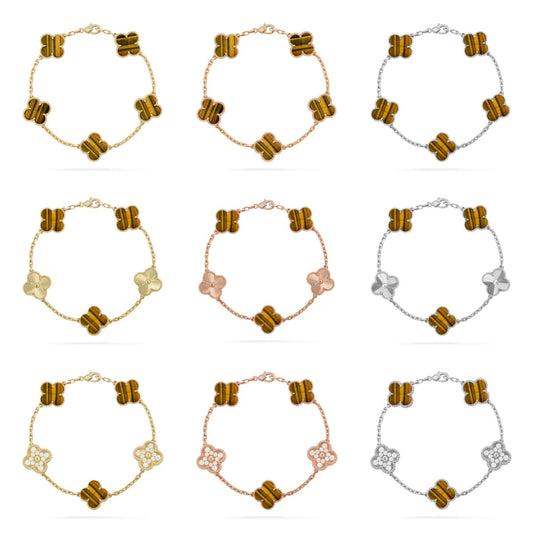 [Noble Aura jewelry] CLOVER 5 MOTIFS TIGER EYE BRACELET COLLECTION