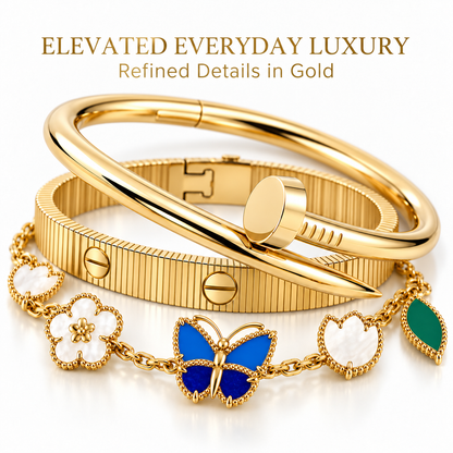 [Noble Aura jewelry]Clover Lucky Spring & Love & Juste Garden 3-Piece  Bracelet Stack Set