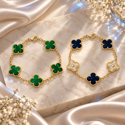 [Noble Aura jewelry]Clover 5-Motif Malachite & Pietersite Bracelet Stack Set
