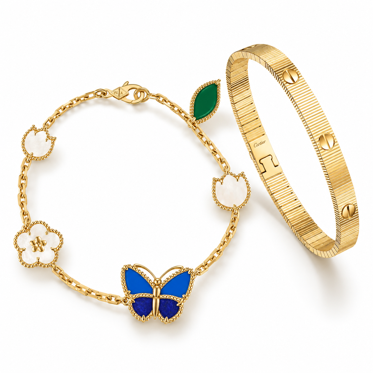 [Noble Aura jewelry] Lucky Spring Butterfly 5-Motif & LOVE Unlimited Bracelet Stack Set