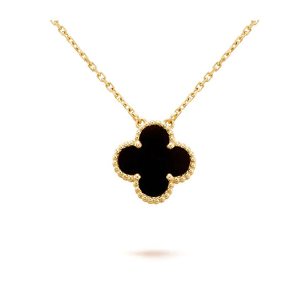 [Noble Aura jewelry]CLOVER 15MM BLACK ONYX SINGLE FLOWER NECKLACE