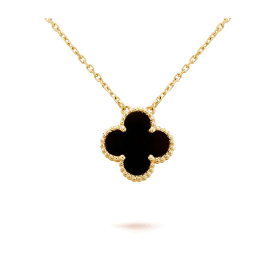 [Noble Aura jewelry]CLOVER 15MM BLACK ONYX SINGLE FLOWER NECKLACE