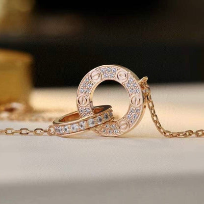 [Noble Aura jewelry]LOVE 7.6MM NECKLACE ROSE GOLD AND SILVER  FULL DIAMOND