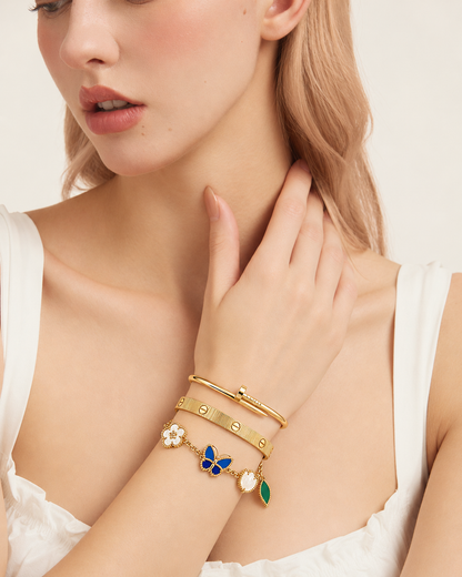 [Noble Aura jewelry]Clover Lucky Spring & Love & Juste Garden 3-Piece  Bracelet Stack Set