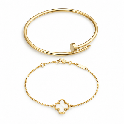 [Noble Aura jewelry] Clover White Mother-of-Pearl & JUSTE Bracelet Stack Set