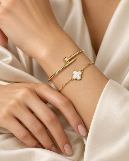 [Noble Aura jewelry] Clover White Mother-of-Pearl & JUSTE Bracelet Stack Set