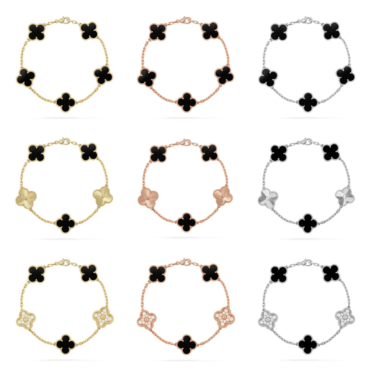 [Noble Aura jewelry] CLOVER 5 MOTIF ONYXS BRACELET COLLECTION