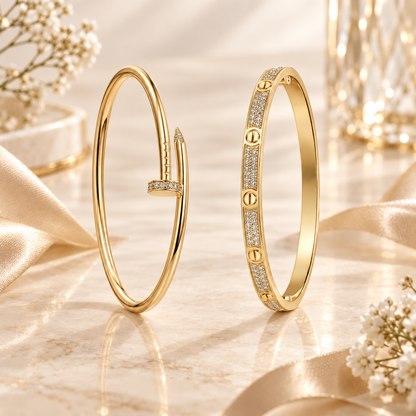 [Noble Aura jewelry] JUSTE Diamond & LOVE Diamond-Paved Bracelet Stack Set