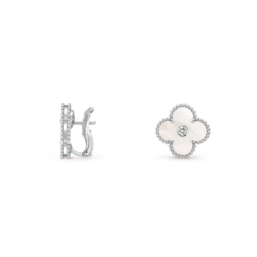 [Noble Aura jewelry]CLOVER SILVER 15MM MOP DIAMOND EARRINGS COLLECTION