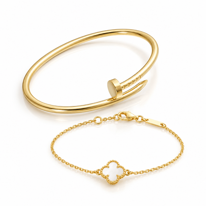 [Noble Aura jewelry] Clover White Mother-of-Pearl & JUSTE Bracelet Stack Set