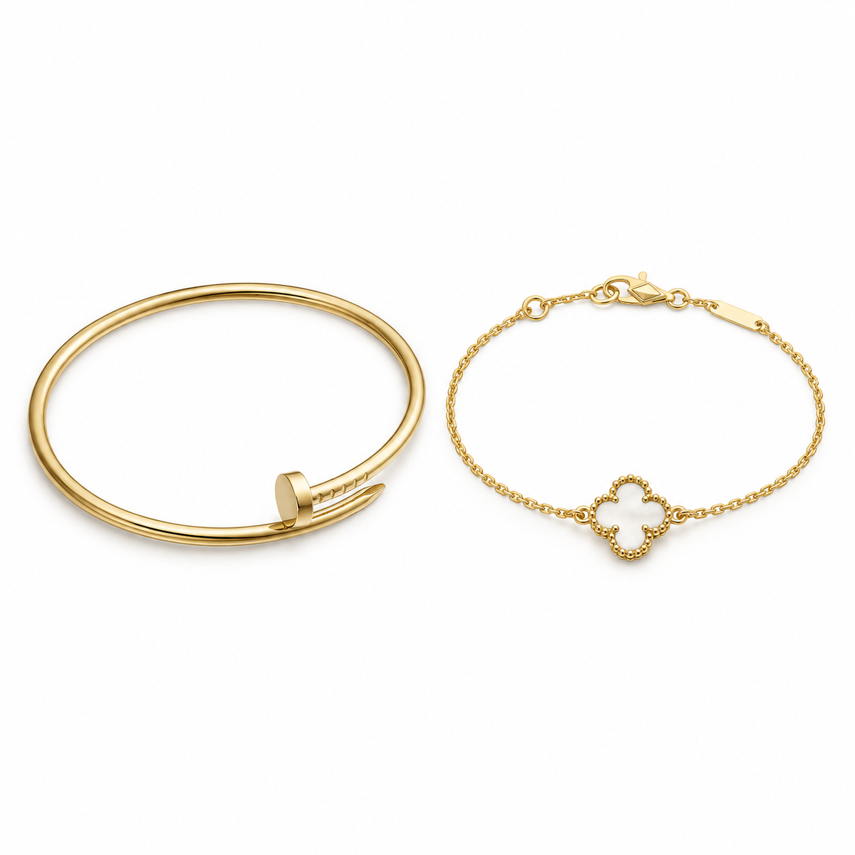 [Noble Aura jewelry] Clover White Mother-of-Pearl & JUSTE Bracelet Stack Set