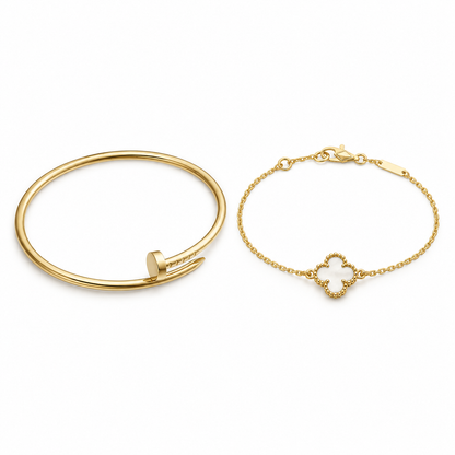 [Noble Aura jewelry] Clover White Mother-of-Pearl & JUSTE Bracelet Stack Set