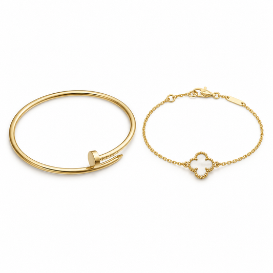 [Noble Aura jewelry] Clover White Mother-of-Pearl & JUSTE Bracelet Stack Set