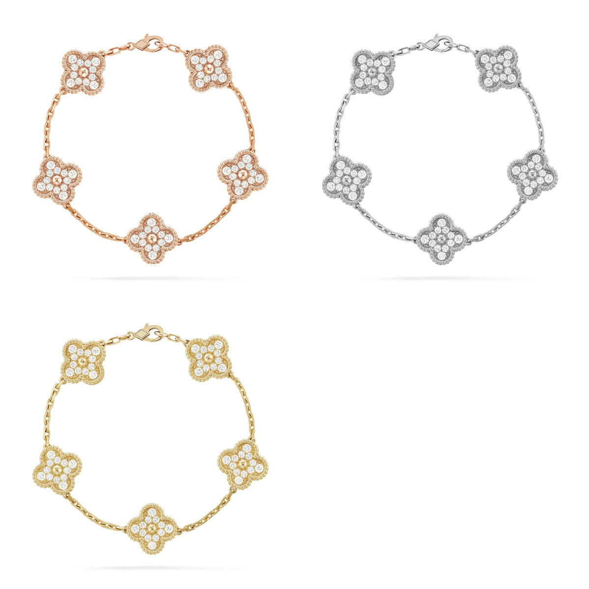 [Noble Aura jewelry] CLOVER 5 MOTIF FULL DIAMOND BRACELET COLLECTION