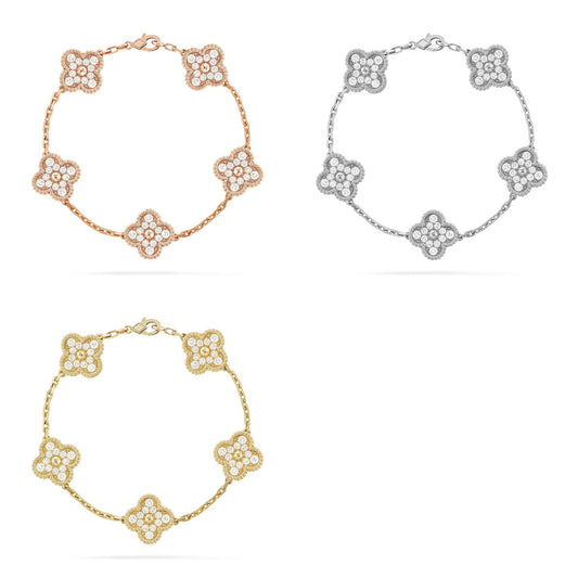 [Noble Aura jewelry] CLOVER 5 MOTIF FULL DIAMOND BRACELET COLLECTION