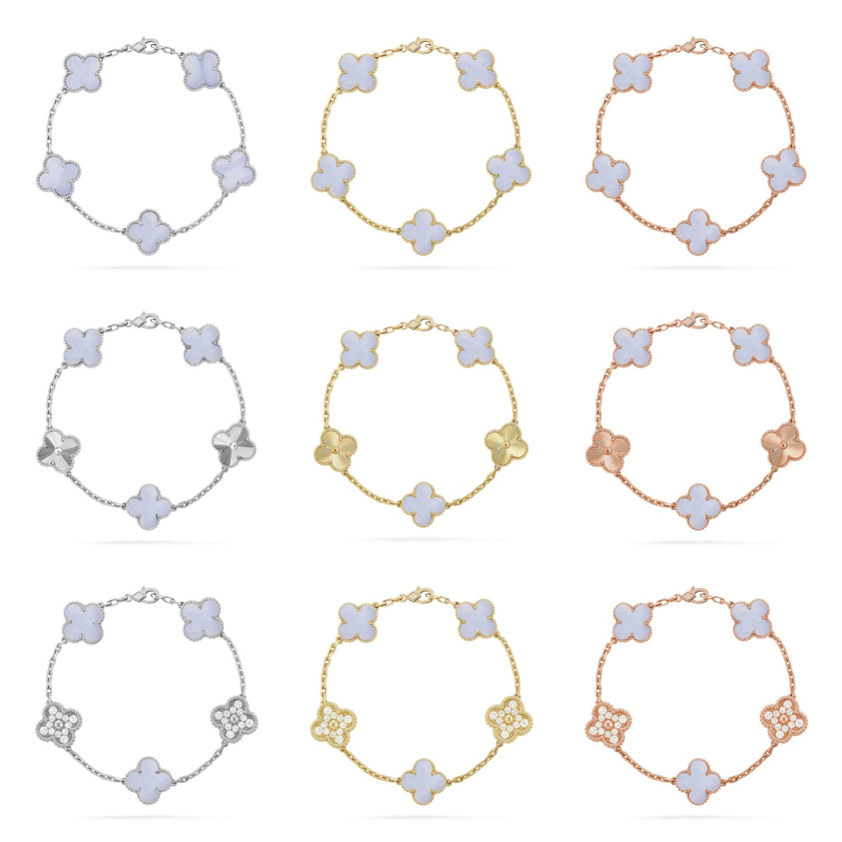 [Noble Aura jewelry] CLOVER 5 MOTIF PURPLE CHALCEDONY BRACELET COLLECTION