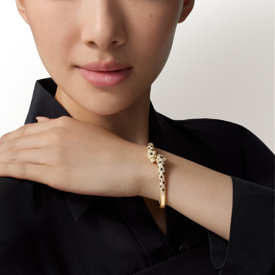 [Noble Aura jewelry]PANTHERE DOUBLE HEADED HALF DIAMOND OPEN BRACELET