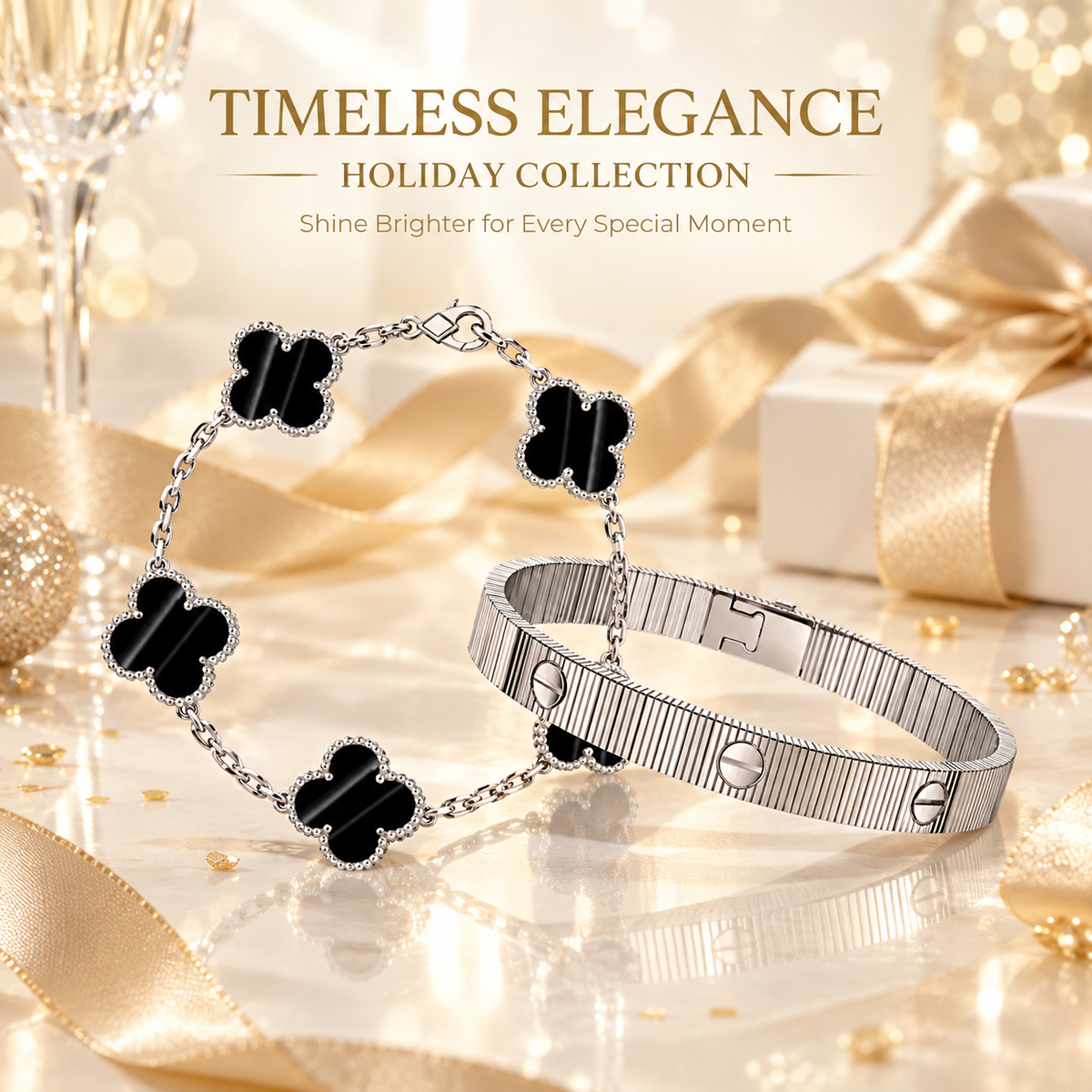 [Noble Aura jewelry] Clover 5-Motif & LOVE Unlimited Bracelet Set