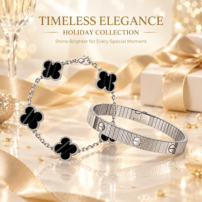 [Noble Aura jewelry] Clover 5-Motif & LOVE Unlimited Bracelet Set