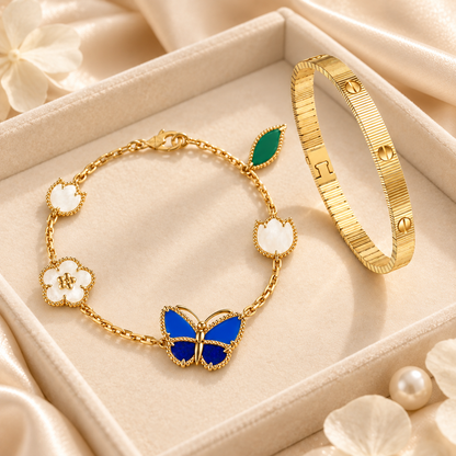 [Noble Aura jewelry] Lucky Spring Butterfly 5-Motif & LOVE Unlimited Bracelet Stack Set