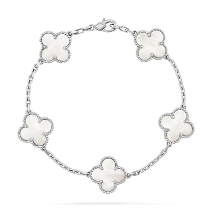 [Noble Aura jewelry]CLOVER WHITE PEARL MOP 5 MOTIF BRACELET COLLECTION