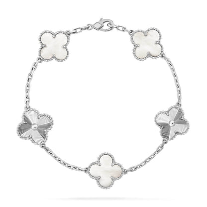 [Noble Aura jewelry]CLOVER WHITE PEARL MOP 5 MOTIF BRACELET COLLECTION